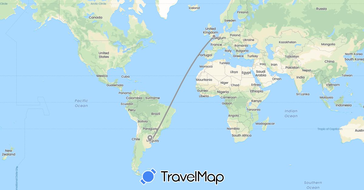 TravelMap itinerary: driving, plane in Argentina, United Kingdom (Europe, South America)